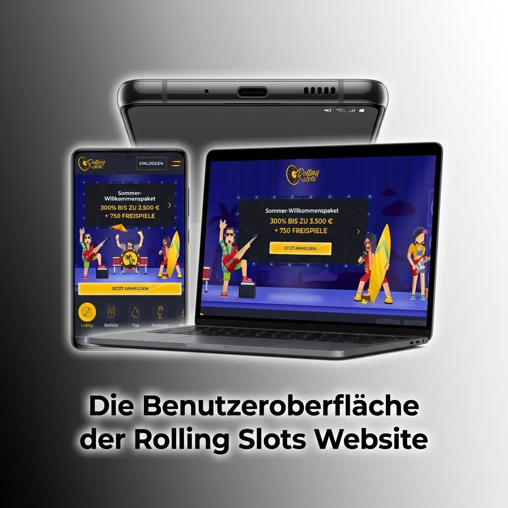 Benutzeroberfläche der Rolling Slots Website